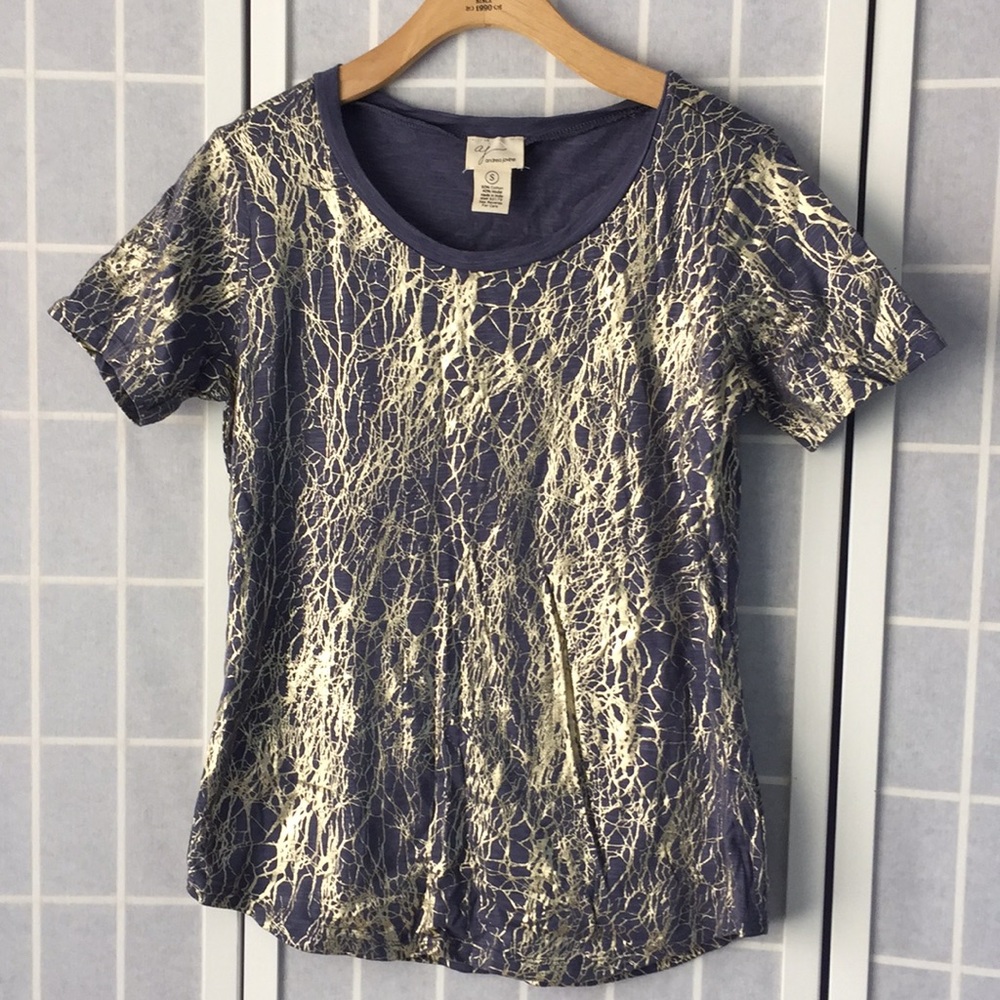 AJ ANDREA JOVINE Metallic Gold detail T-shirt S